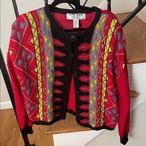 Kitty Hawk Women's Vibrant Red Patterned Cardigan